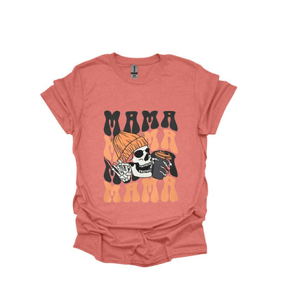 Vintage-Inspired Mama Mama Mama T-shirt featuring Skeleton Head and Coffee Cup