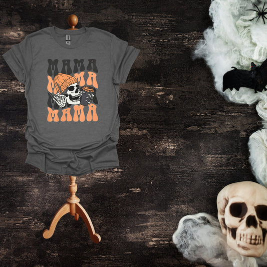 Vintage-Inspired Mama Mama Mama T-shirt featuring Skeleton Head and Coffee Cup