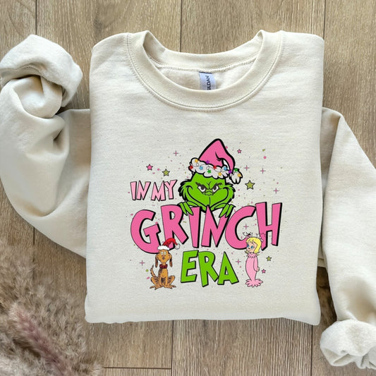 After Christmas Sale!! Retro In my Grinch Era Pink Sweatshirt Grinch Pink Christmas Sweatshirt Grinchmas Sweatshirt Christmas Sweatshirt